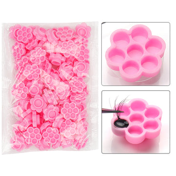 100PCS Pink Flower Plum Shaped Eyelash Extension Glue Holder Blooming Cup